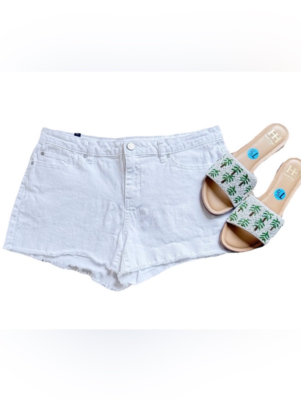 LC Lauren Conrad White Frayed Hem Denim Shorts 10 Summer